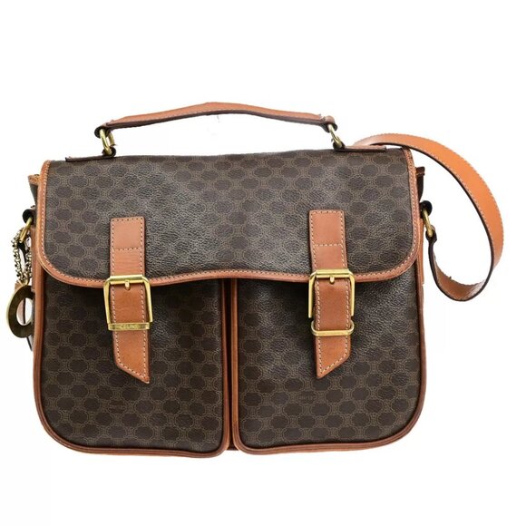 AUTHENTICITY GUARANTEED CELINE Logo Macadam Pattern Shoulder Bag Circle Charm - Picture 1 of 15